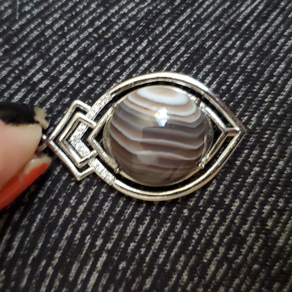 New Botswana Agate Round Rhinestone Inlaid 925 Silver Pendant. - Picture 12 of 12